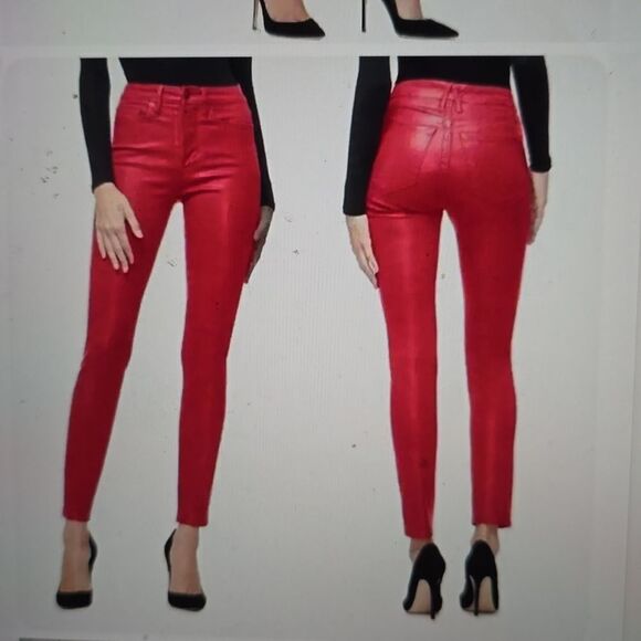GOOD AMERICAN RED WAXED JEANS SIZE 2/26 - Picture 1 of 9